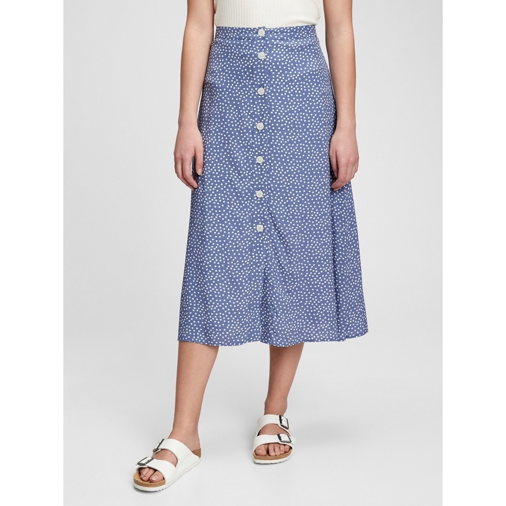 Gap Blue White Dot Print Midi Skirt